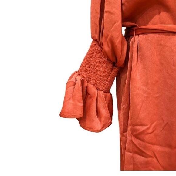 Maje Shirt dress with smocks in Terracotta with lace Size L NWT - Picture 11 of 15